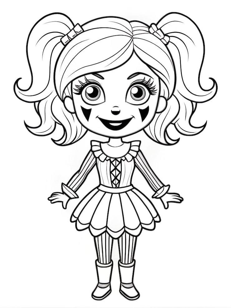 Adorable Girl Halloween Clown Costume Black White Coloring Pages Children S Party 1186770 1271