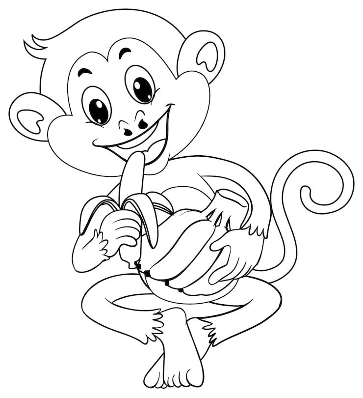 Animal Outline Monkey Eating Banana 1308 71989
