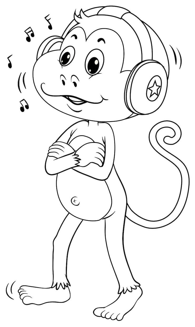 Animal Outline Monkey With Headphone 1308 82201