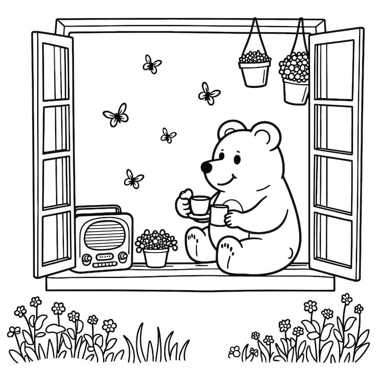 Bear Sits Window Sill With Cup Tea Teddy Bear 1166600 954