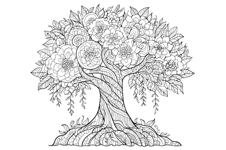 Beautiful Abstract Tree Design Element Adult Coloring Book Pages Vector Illustration 985276 15947