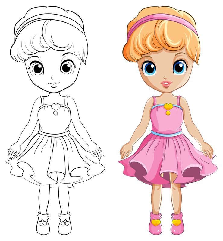 Beautiful Girl Cocktail Dress With Doodle Outline 1308 140144