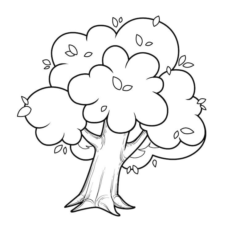 Big Old Lush Foliar Tree Linear Drawing Coloring Page Isolated White Background 555467 6502
