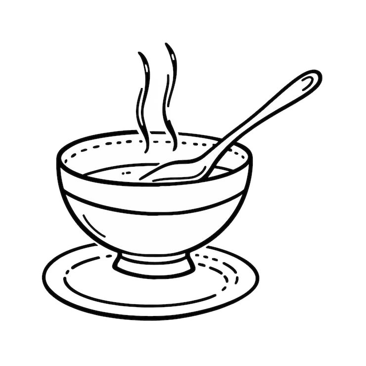 Black White Drawing Bowl Soup With Spoon It 1166600 831