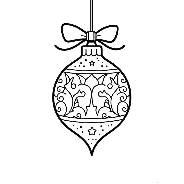 Black White Drawing Christmas Ornament With Bow It 1166600 788