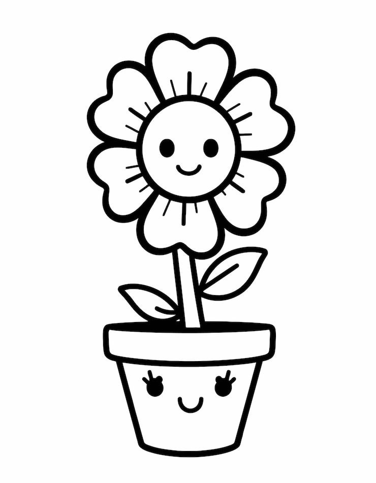Black White Drawing Flower Pot With Face It 1166600 949