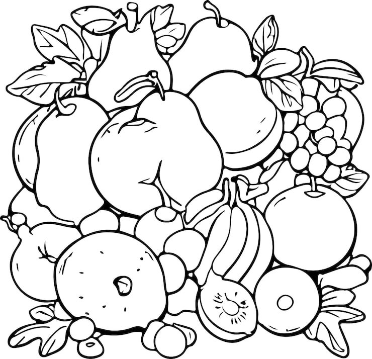 Black White Drawing Fruit With Bunch Grapes It 1119841 1647
