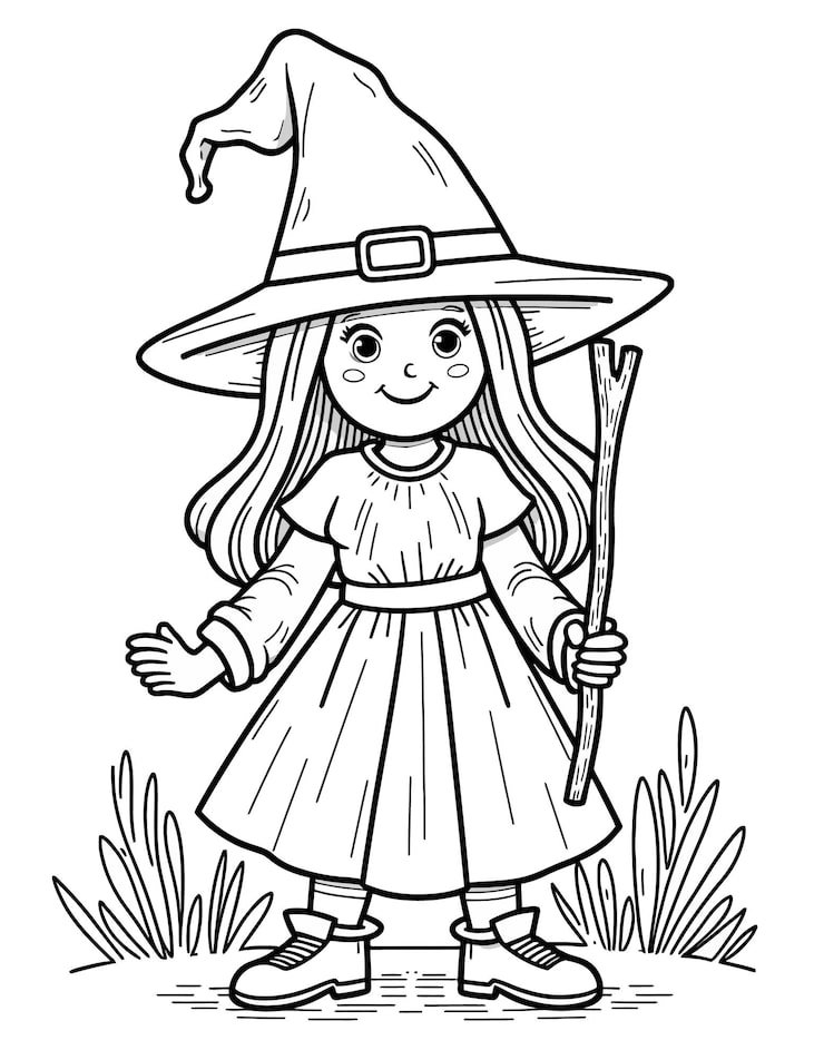 Black White Drawing Witch With Broom Witch Hat 1166600 902