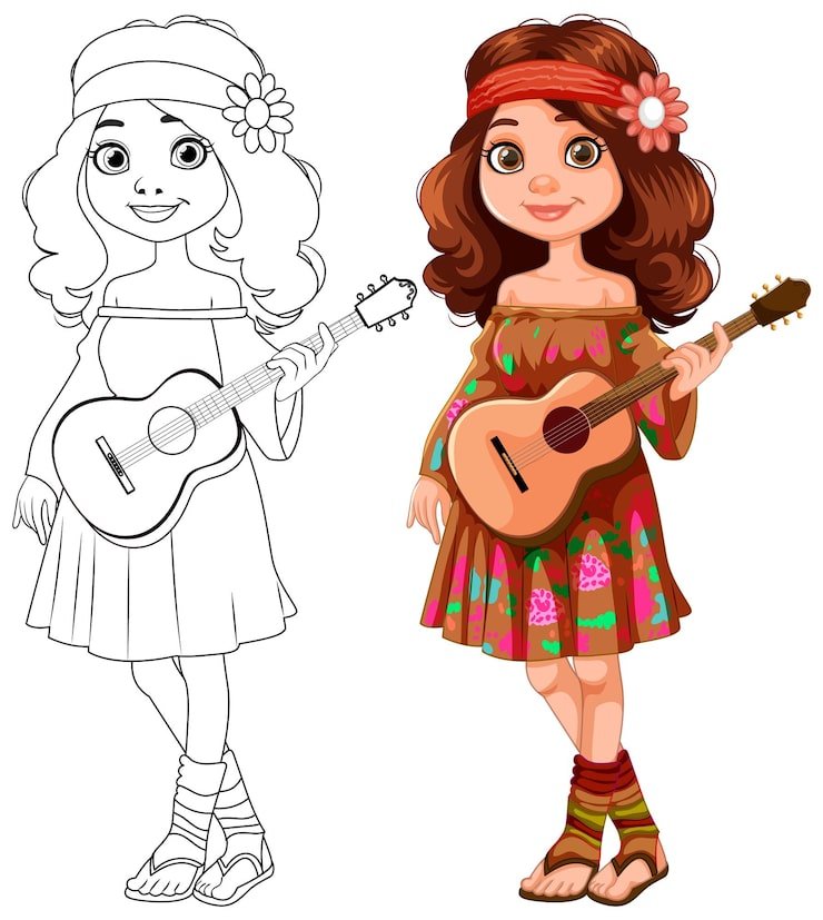 Bohemian Girl With Guitar Illustration 1308 165845