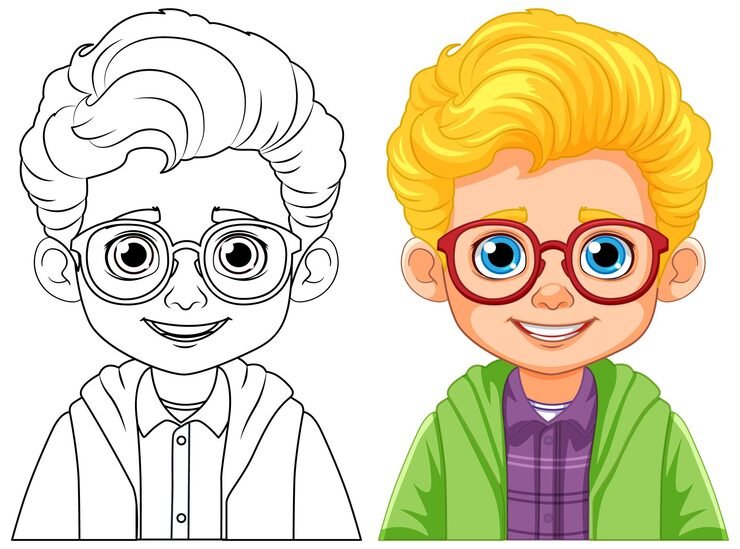 Boy Wearing Glasses Outline Colouring 1308 140571