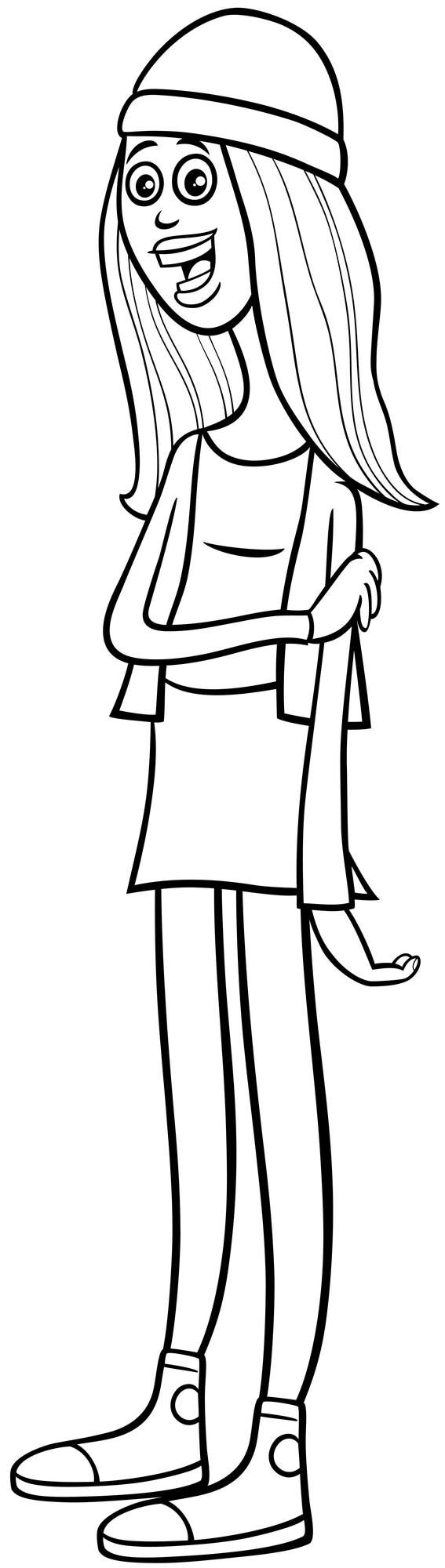 Cartoon Beautiful Girl Young Woman Character Coloring Page 11460 18322