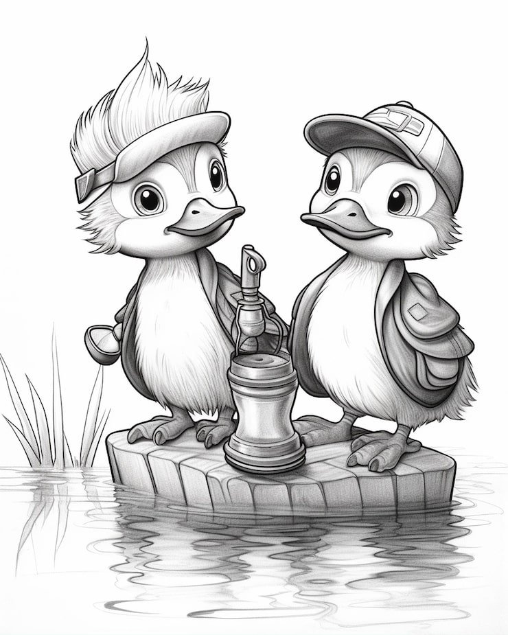 Cartoon Birds Fishing Coloring Page 961875 305864