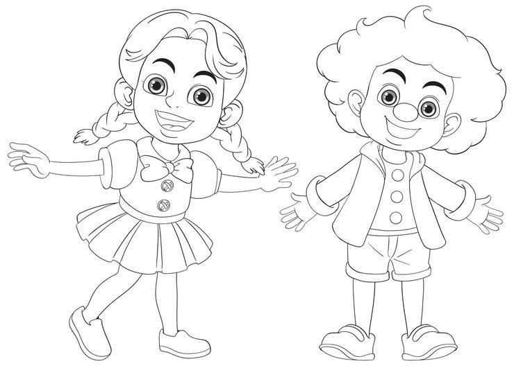 Cartoon Boy Girl Outlines 1308 161692