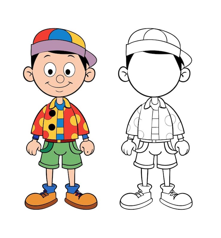 Cartoon Boy With Cap Smiling Wearing Colorful Shirt Shorts 1283348 110091