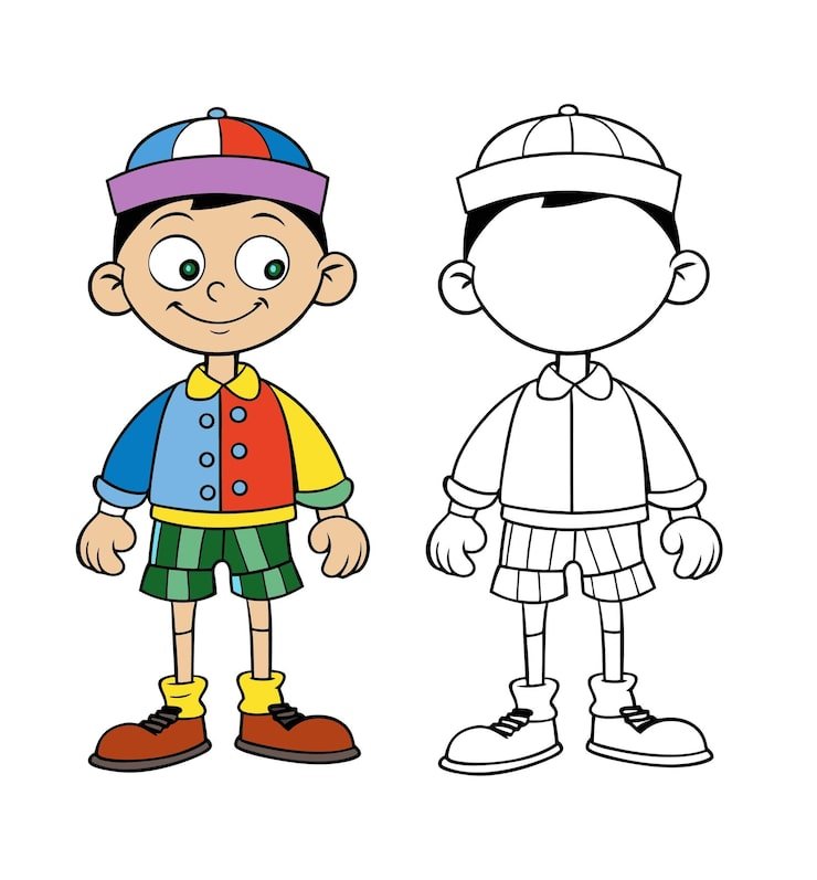 Cartoon Boy With Colorful Outfit Happy Face 1283348 110122