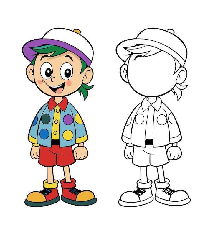 Cartoon Boy With Green Hair Colorful Clothes 1283348 110161