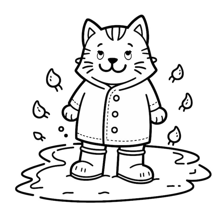 Cartoon Cat Raincoat Puddle 1166600 880