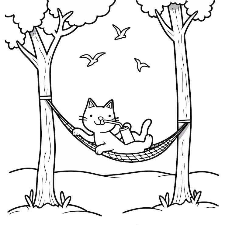 Cartoon Cat Sits Hammock Is Drawn By Cat 1166600 863