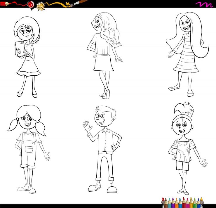 Cartoon Children Characters Coloring Book Page 11460 10609