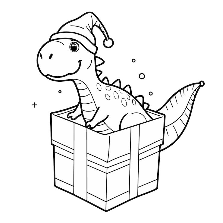 Cartoon Drawing Dinosaur Box With Santa Hat It 1166600 847