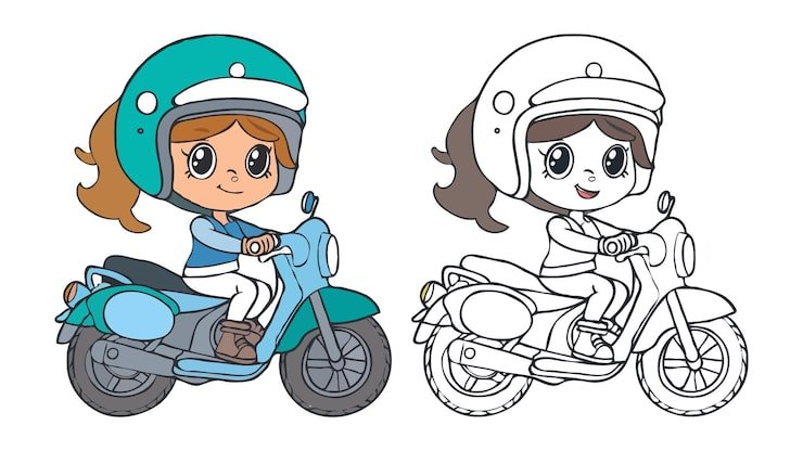 Cartoon Drawing Girl Girl Motorcycle 746655 8740