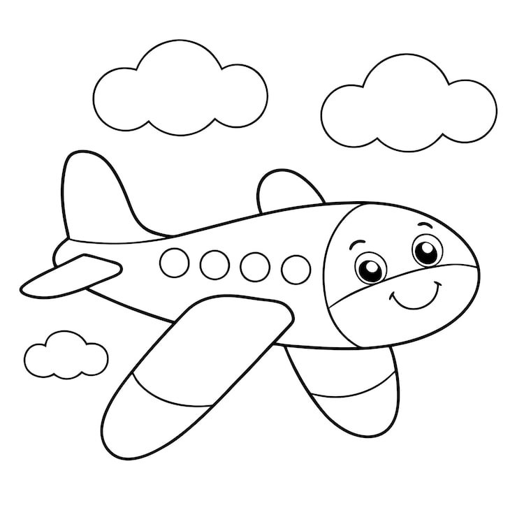 Cartoon Drawing Plane With Happy Face Clouds Background 1299084 4343