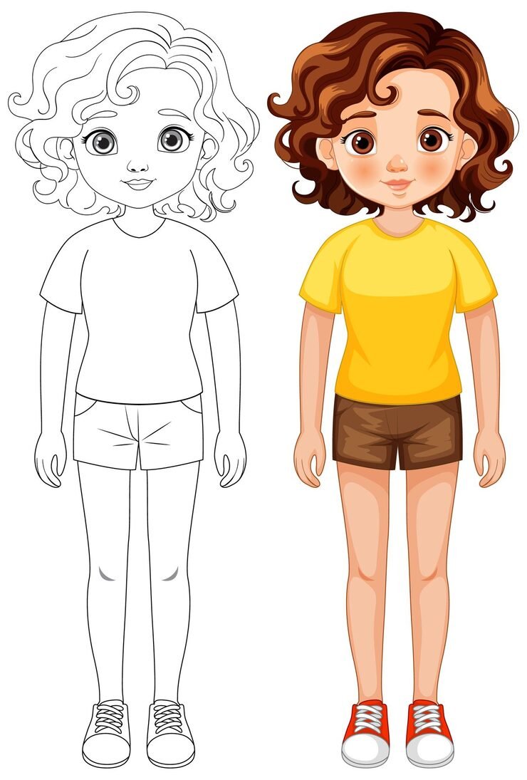 Cartoon Girl Before After Coloring 1308 165880