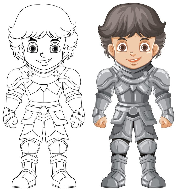 Cartoon Knight Boy Cartoon Character With Doodle Outline Col 1308 138472