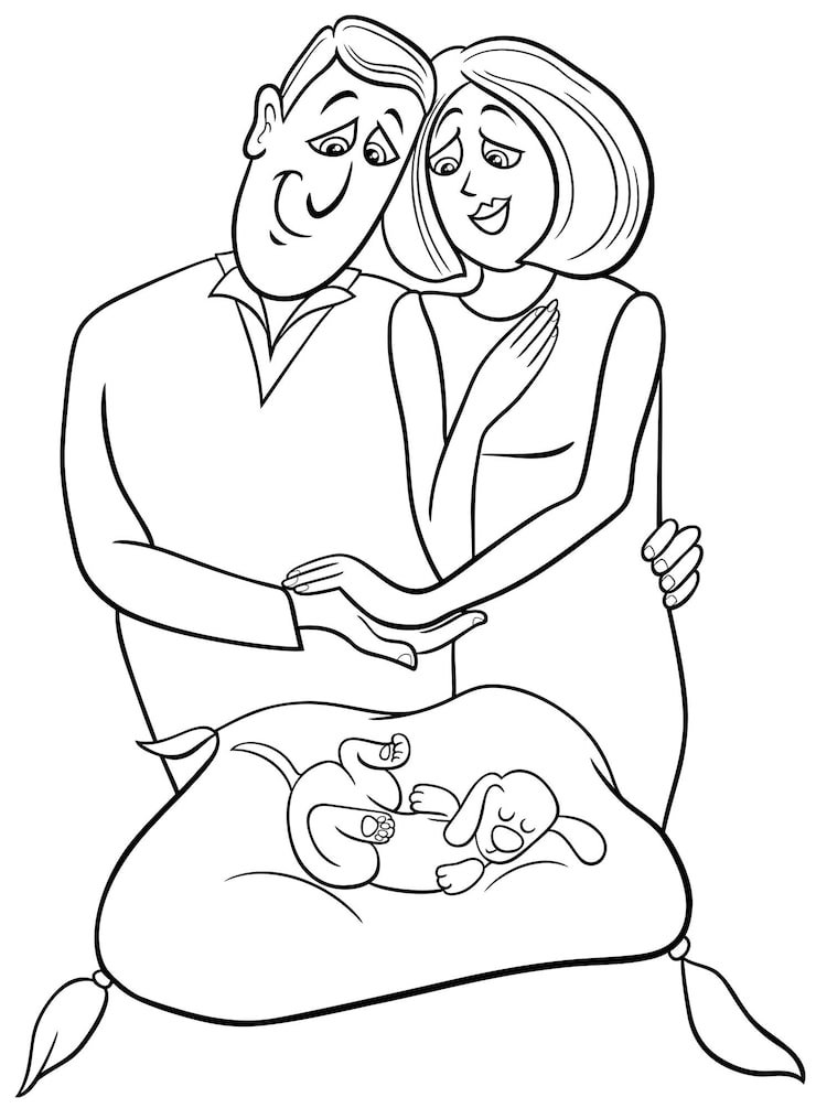 Cartoon Pet Owners Couple Little Puppy Coloring Page 11460 14486