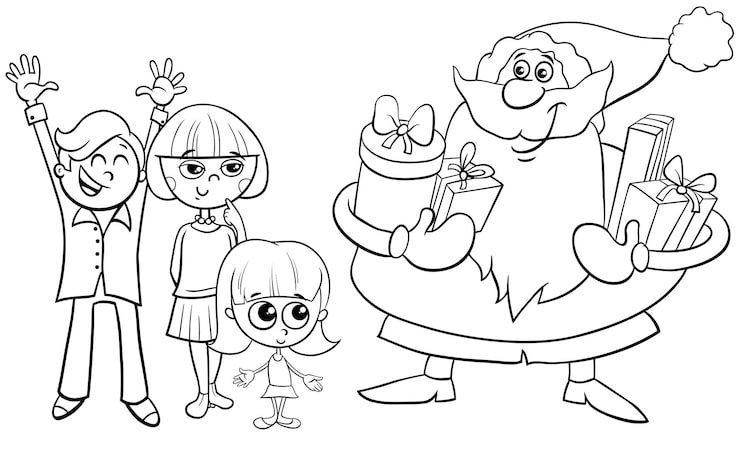 Cartoon Santa Claus Giving Presents Boy Coloring Page 11460 14938