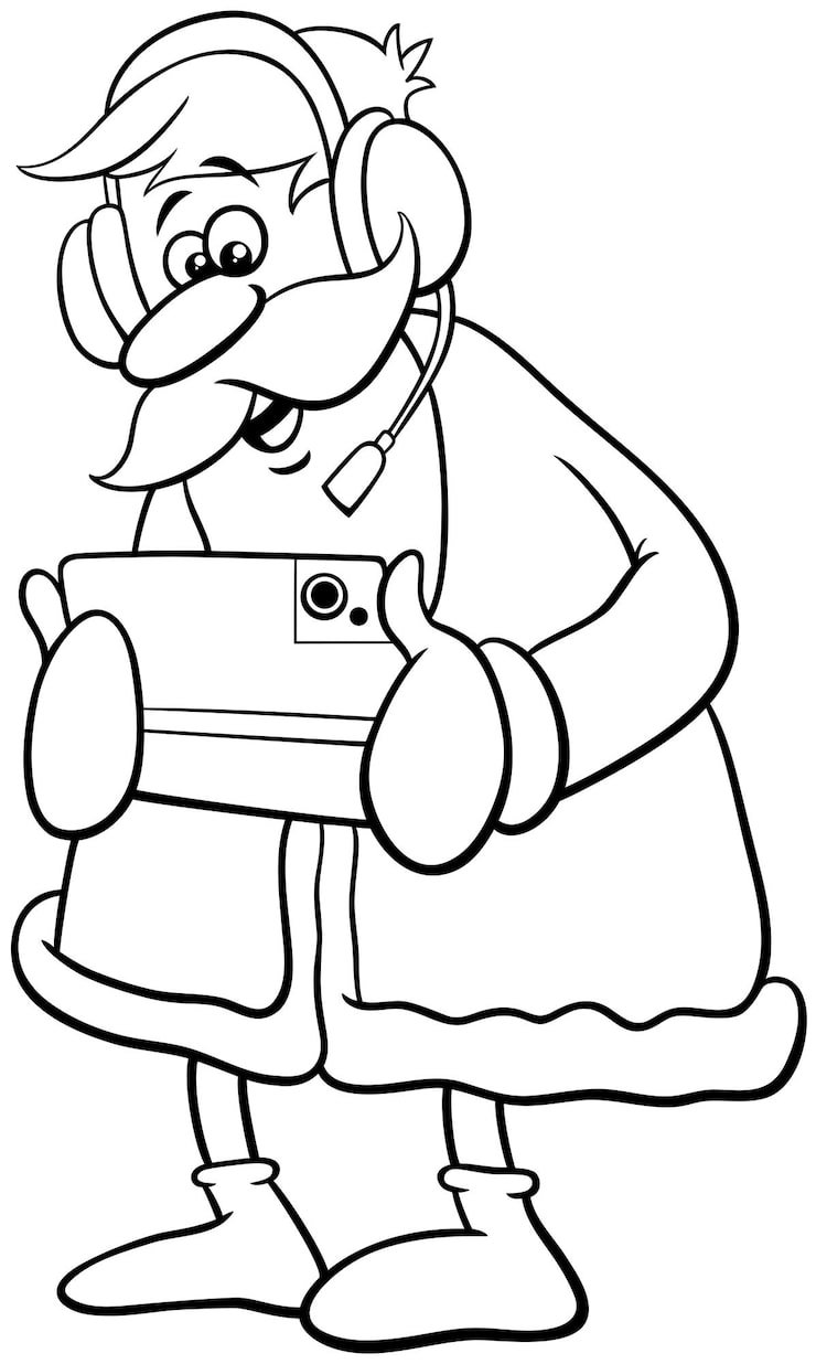 Cartoon Santa Claus With Tablet Headset Coloring Page 11460 15148