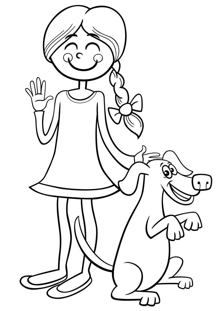Cartoon Teen Girl With Funny Dog Character Coloring Page 11460 18836