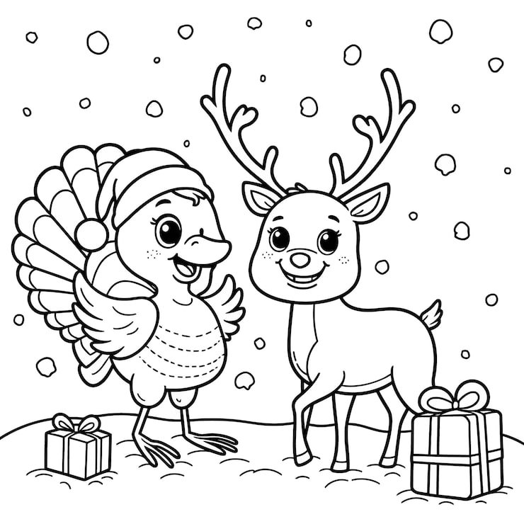 Cartoon Turkey Reindeer With Christmas Card 1166600 1159