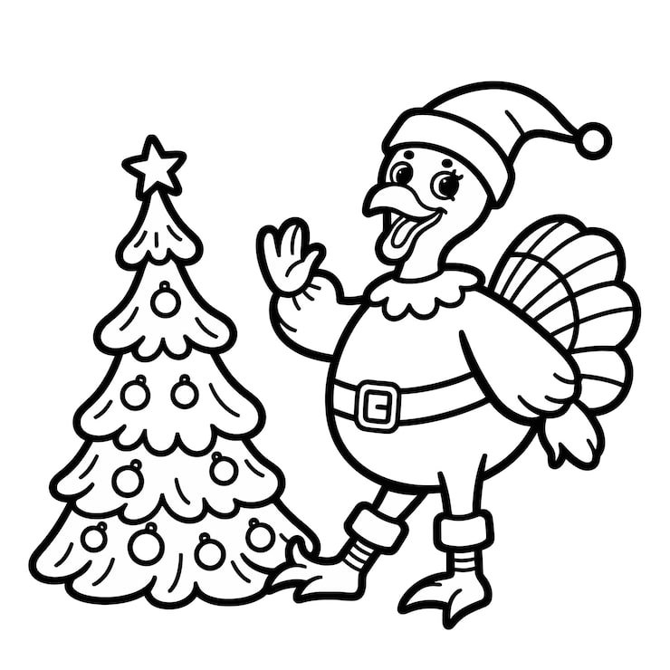 Cartoon Turkey With Christmas Tree Background 1166600 936
