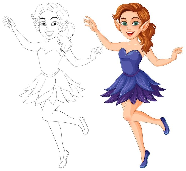 Charming Fairy Vibrant Blue Dress Illustration 1308 182277