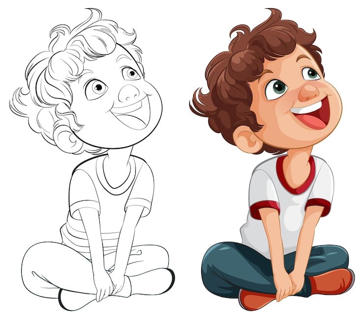 Cheerful Boy Sitting Smiling Illustration 1308 163843