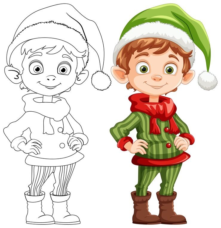 Cheerful Christmas Elf Illustration Sketch 1308 164093