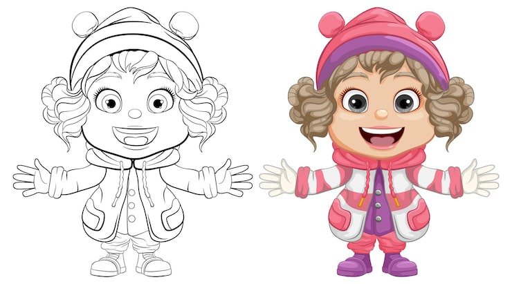 Cheerful Chubby Girl Winter Hat Coat 1308 153888