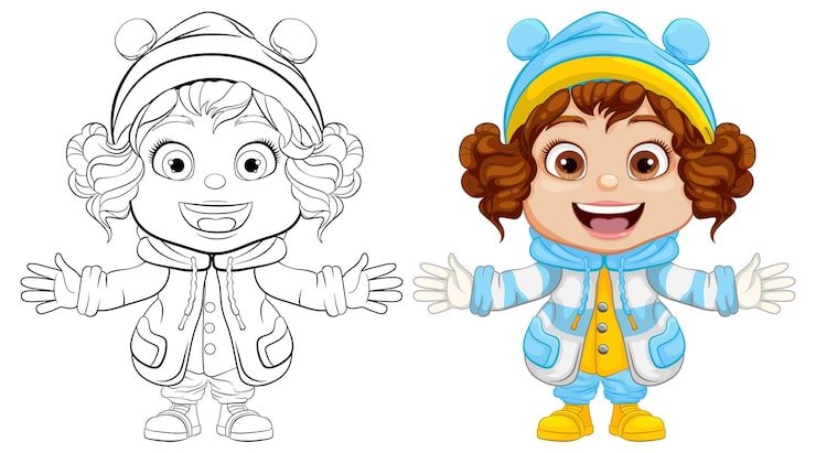 Cheerful Chubby Girl Winter Hat Coat 1308 157471