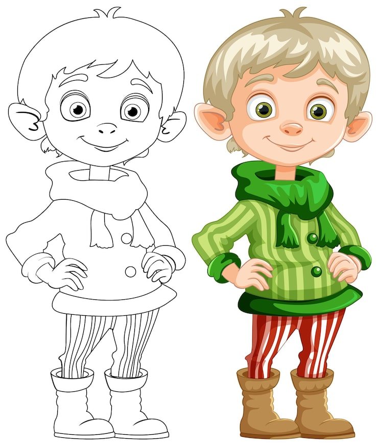 Cheerful Elf Before After Coloring 1308 161888