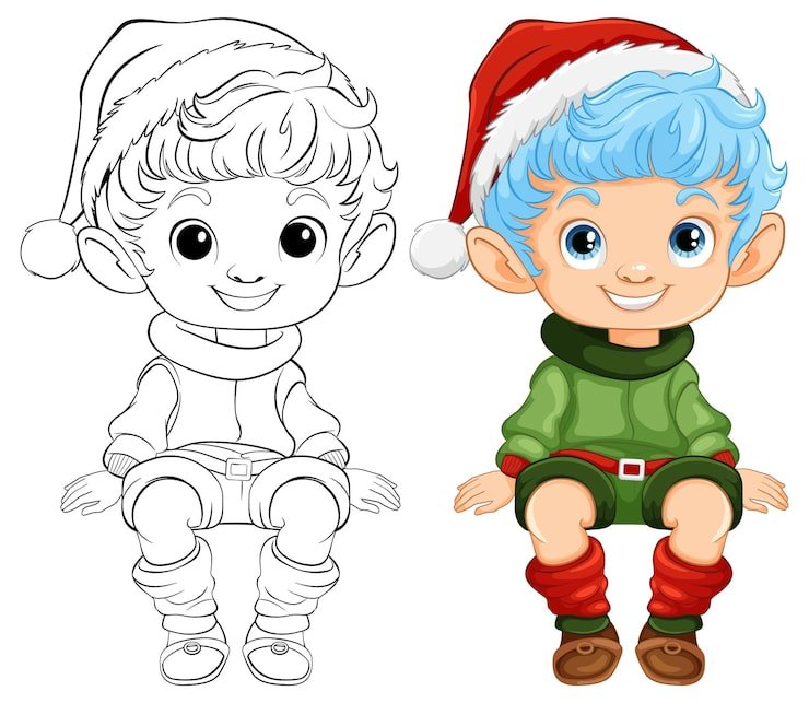 Cheerful Elf Before After Coloring 1308 163752