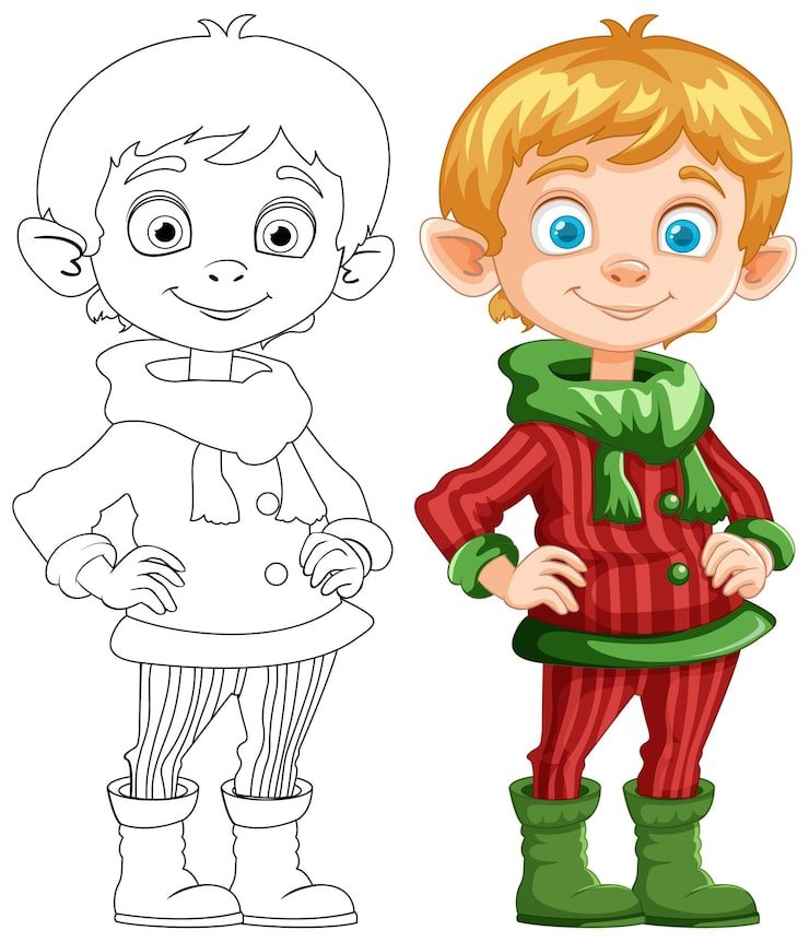 Cheerful Elf Before After Coloring 1308 164191