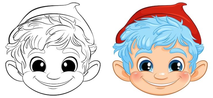 Cheerful Elf Character Before After Coloring 1308 161893
