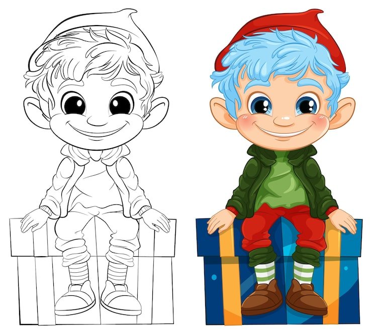 Cheerful Elf Sitting Gift Box 1308 165036