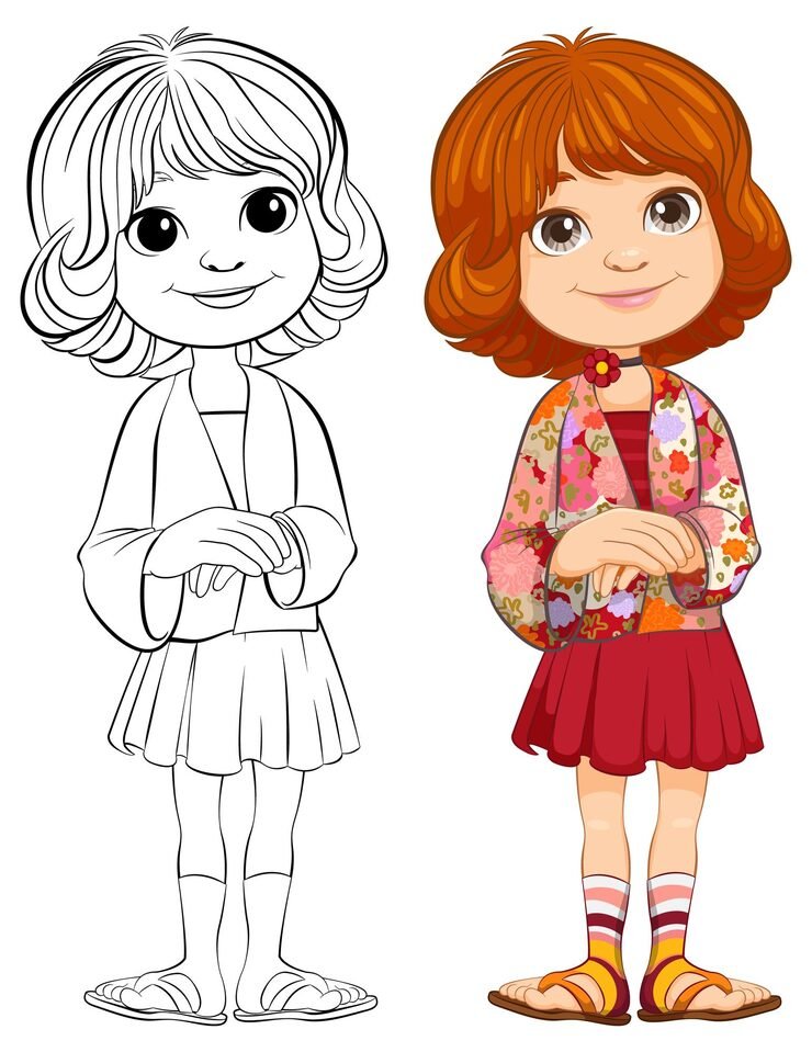 Cheerful Girl Before After Coloring 1308 166782