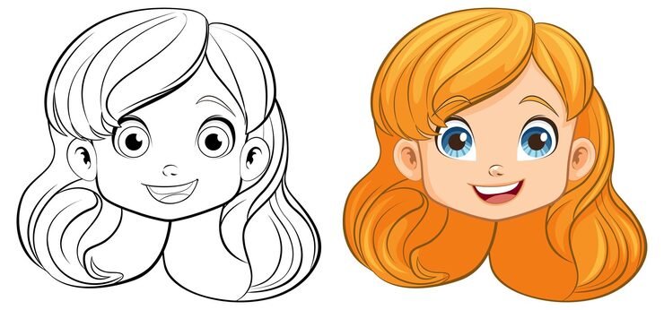 Cheerful Girl Cartoon Smiling Head Doodle Outline 1308 160510
