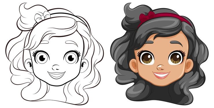 Cheerful Girl Cartoon Smiling Head Doodle Outline 1308 160514