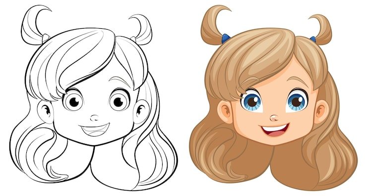 Cheerful Girl Cartoon Smiling Head Doodle Outline 1308 160571