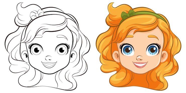 Cheerful Girl Cartoon Smiling Head Doodle Outline 1308 161785