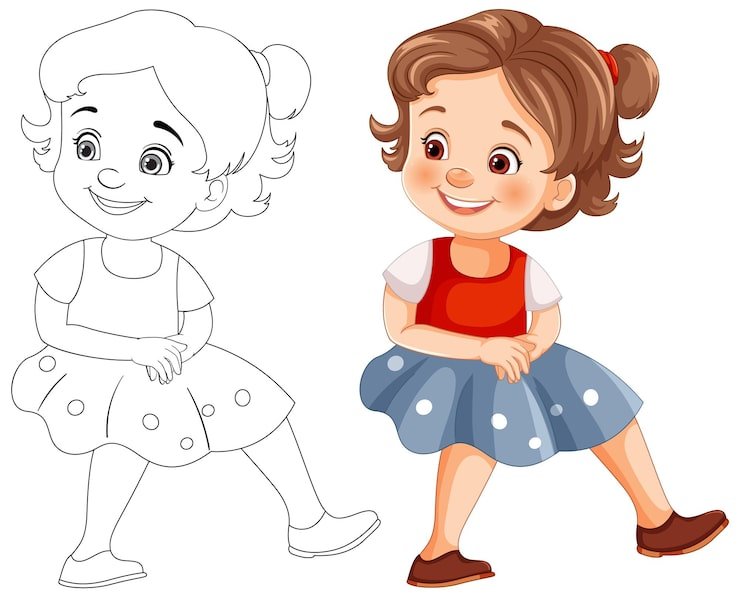 Cheerful Girl Color Line Art 1308 166057